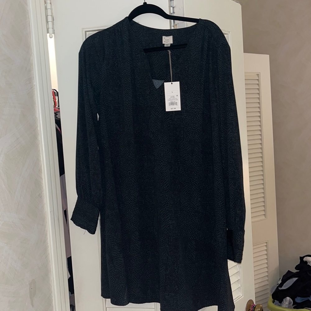 A New Day NWT black and green snake print work dress